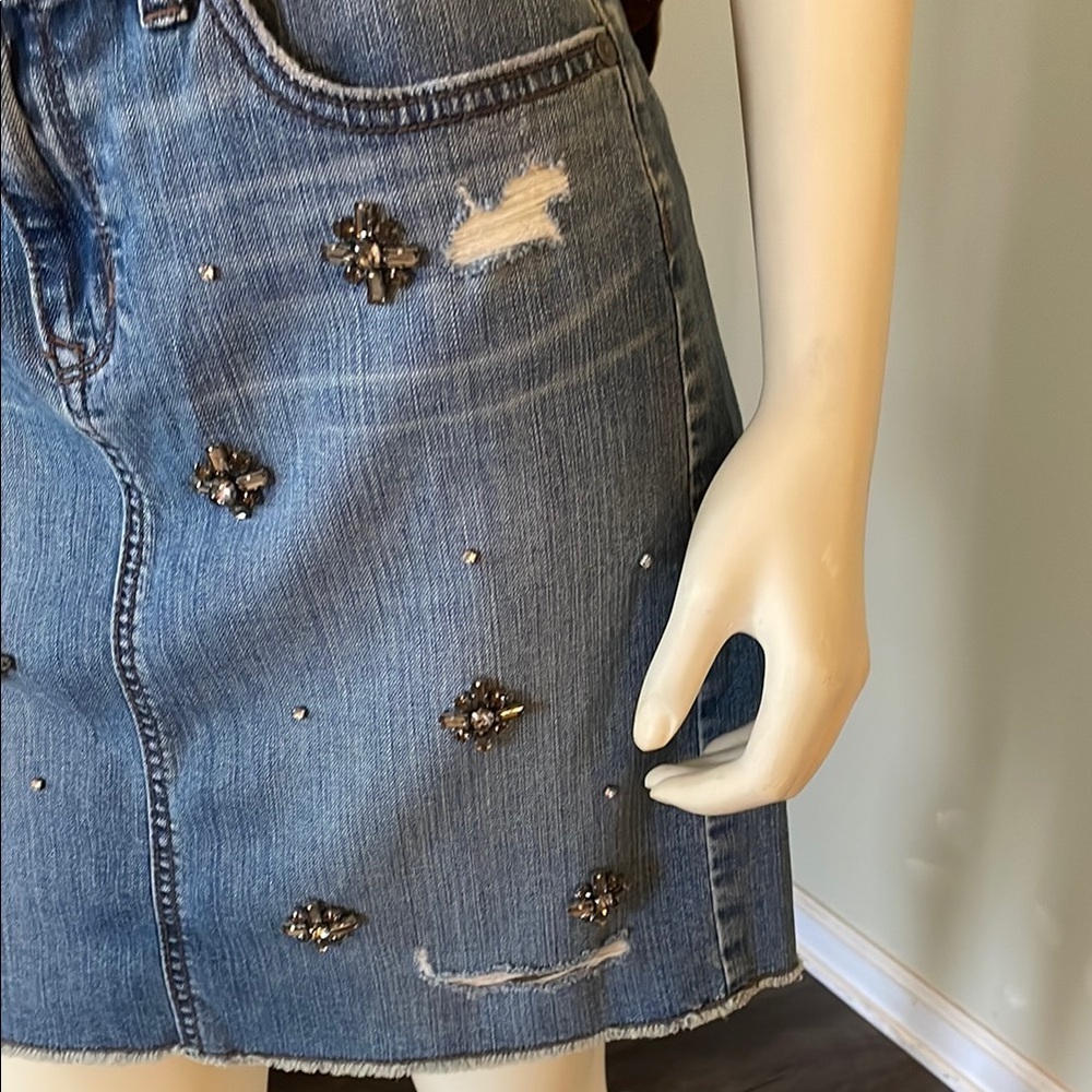 LOFT Tan Top and Blue Denim Skirt - Picture 3 of 4